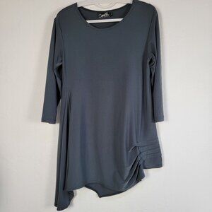 Sympli Womens Asymmetric Hem 3/4 Sleeve Tunic Top Gray Size 10 Jersey Stretch